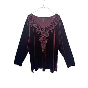 Lane Bryant‎ Velvet Floral Embroidered Long Sleeve Tunic Top Christmas Holiday